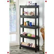 MarkEntegra Siyah 5 Katlı Tekerlekli Çok Amaçlı Raf Ünitesi