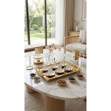 Fabriona Lüks Oymalı Çiçek Desenli Gümüş Veya Altın Servis Tepsisi