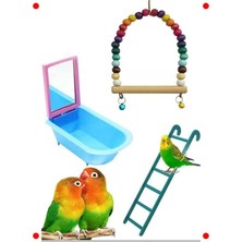 MarkEntegra Muhabbet Kuşu Oyuncak Seti - Salıncak, Aynalı Küvet, Merdiven