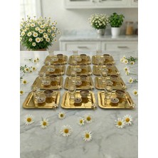 Fabriona Papatya Detaylı Metal Sunum Tepsisi 12'lı Set – Altın ve Gümüş Seçenekli