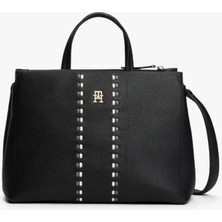 Tommy Hilfiger Kadın Timeless Satchel Dekoratif Şerit Detaylı El ve Omuz Çantası - Siyah