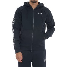 EA7 Erkek Kapüşonlu ve Logolu Fermuarlı Sweatshirt - Lacivert