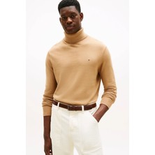 Tommy Hilfiger Erkek Regular Fit Kaşmir Karışımlı Balıkçı Yaka Kazak - Camel