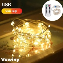 Vuwiny USB Kumandalı 8 Modlu Dekoratif Gün Işığı Parlak Gümüş Tel Peri LED 5 Metre