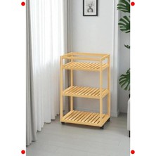 MarkEntegra 3 Raflı Tekerlekli Bambu Servis Arabası