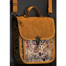 Pujiva Büyük Boy-Etnik Tarz Desenli, Çok Cebli, Fermuarlı, Kilitli, Terme Desenli, El ve Omuz Askılı Çanta