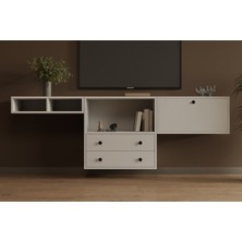 nettrends.net The New Trend Of Shopping 2 Çekmeceli 1 Kapaklı Yüzer Tv Ünitesi Asimetrik Açık Raflı Modern Salon Dolabı MST-TVT-1045