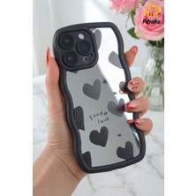 Fibaks Apple iPhone 14 Pro Kılıf Aynalı Kalp Desenli Yumuşak Kenarlı Kamera Korumalı Silikon Kapak