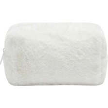 Valenora Beyaz Peluş Kumaş Seyahat ve Makyaj Çantası