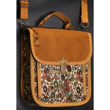 Pujiva Büyük Boy-Etnik Tarz Desenli, Çok Cebli, Fermuarlı, Kilitli, Terme Desenli, El ve Omuz Askılı Çanta