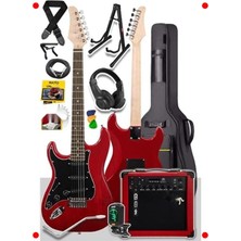 MarkEntegra Kırmızı Elektro Gitar Seti 25W Şarjlı Amfi ile