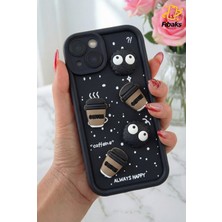 Apple iPhone 14/13 Kılıf Tasarımlı Desenli Kamera Korumalı Coffee Kurabiye Siyah Yumuşak Silikon Kapak