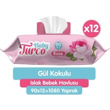 Baby Turco Gül Kokulu Islak Bebek Havlusu 12x90 Yaprak