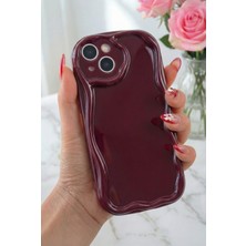Fibaks Apple iPhone 14 Uyumlu Kılıf Kamera Korumalı Dalga Kenarlı Darbe Emici Bordo Silikon Kapak