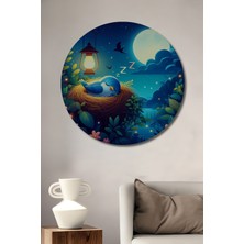 Teona Ahşap Masal Tadında Uyku Kuşu Dijital Sanat Tablosu Ahşap Dekoratif Tablo Yuvarlak Duvar Tablosu