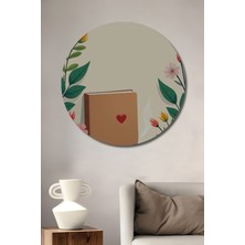 Teona Ahşap Kalp Motifli Kahve Yanı Kitap Sulu Boya Görünümlü Dekoratif Ahşap Tablo Yuvarlak Duvar Tablosu