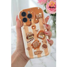 Fibaks Apple iPhone 14 Pro Max Kılıf Tasarımlı Desenli Kamera Korumalı Ayıcık Bisküvi Renkli Cofffe Silikon Kapak