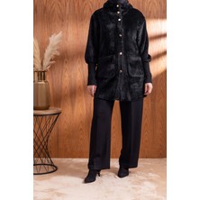 Letafet Kolları Ribanalı Torba Cepli Ceket - Siyah