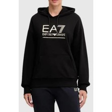 EA7 Kadın Kapüşonlu Tam Kalıp Logolu Sweatshirt - Siyah/altın