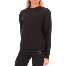 EA7 Kadın Bisiklet Yaka Tam Kalıp Yazı Logolu Sweatshirt - Siyah
