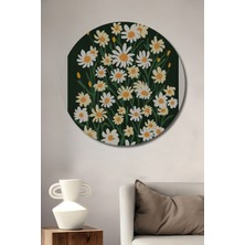 Teona Ahşap Papatya Tarlası Sulu Boya Görünümlü Dekoratif Ahşap Tablo Yuvarlak Duvar Tablosu