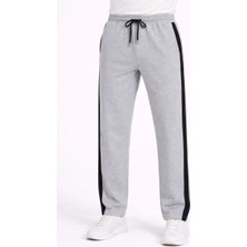 Erkek Yandan Şeritli Boru Paça Eşofman Altı 3 Iplik Pamuklu Eşofman - Gri