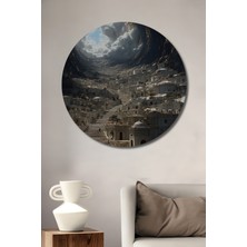 Teona Ahşap Efsanevi Beyaz Şehir Tünel Manzaralı Ahşap Dekoratif Tablo Yuvarlak Duvar Tablosu