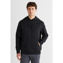 Gant Erkek Tam Kalıp Kapüşonlu Tonal Logolu Sweatshirt - Siyah