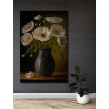 Teona Ahşap Büyüleyici Beyaz Gelincik Buketi Yağlı Boya Görünümlü Ahşap Dekoratif Ev,antre,salon,ofis Tablo