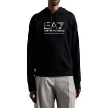 EA7 Kadın Kapüşonlu Tam Kalıp Logolu Sweatshirt - Siyah