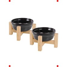 MarkEntegra Ahşap Standlı Çift Seramik Evcil Hayvan Mama Kabı