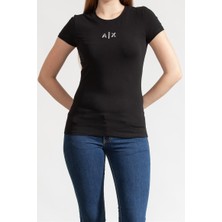 Armani Exchange Kadın Bisiklet Yaka Tam Kalıp Logo Detaylı T-Shirt - Siyah