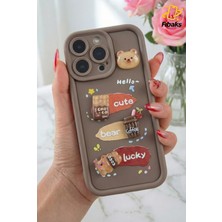 Fibaks Apple iPhone 14 Pro Max Kılıf Tasarımlı Desenli Kamera Korumalı Ayıcık Kahve Renkli Yumuşak Silikon Kapak