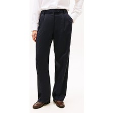 Tommy Hilfiger Kadın Timeless Wool Wide Leg Pileli Yün Karışımlı Pantolon - Lacivert