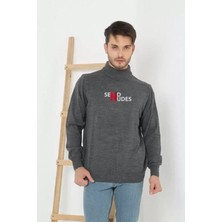 Demir Grup cc Unisex Yarım Boğazlı Baskılı Dokuma Triko - Füme