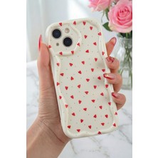 Fibaks Apple iPhone 14 Uyumlu Kılıf Kamera Korumalı Dalga Kenarlı Kırmızı Kalp Desenli Silikon Kapak