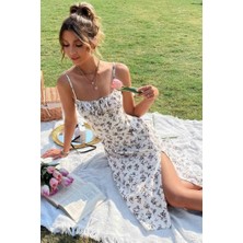 Demir Grup cc Kadın Ip Askılı Yakadan Bağcıklı Desenli Süprem Elbise