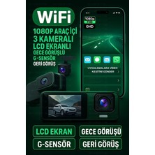Eco Lounge Wifi 1080P Araç Içi 3 Kameralı LCD Ekranlı Gece Görüşlü , G-Sensör , Geri Görüş Kamera