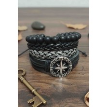 BSN Store 4'lü Premium Pusula Tasarımlı Gerçek Deri Bileklik Moda Bileklik