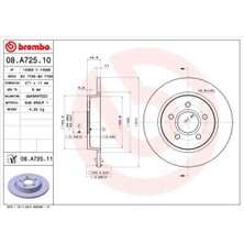 Brembo 08A72511 - Fren Dıskı Arka Dolu 271MM Uv Coated Ford Focus 2010-