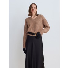 Dilvin 10645 V Yaka Yün Karışımlı Kazak-K.bej Mel.