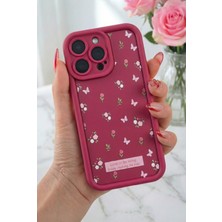 Fibaks Apple iPhone 14 Pro Max Kılıf Yumuşak Dokulu Kelebek ve Gül Desenli Yumuşak Kamera Korumalı Kapak