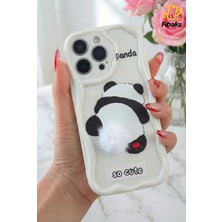 Apple iPhone 14 Pro Uyumlu Kılıf Tasarımlı Desenli Kamera Korumalı Panda Beyaz Püsküllü Silikon Kapak