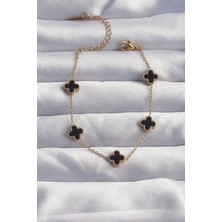 Shopwave 316L Çelik Baby Boy Gold Renk Siyah Mineli Yonca Bileklik - TJ-BB6276