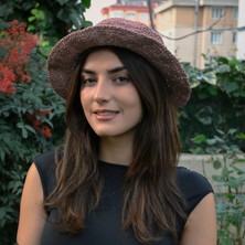 Doğal Koyu Hasır Tonlu El Örgüsü Şapka
