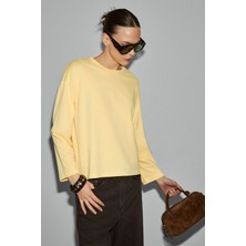 Grimelange BASIL Kadını Oversize %100 Organik Pamuk Örme Uzun Kol Sarı T-Shirt