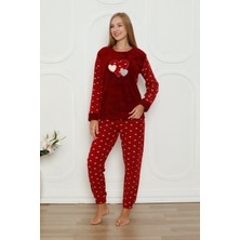 Wordex Fwn 3316 Peluş Welsoft Polar Kışlık Yumoş Kalpli Kadın Pijama Takımı