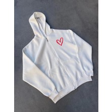 byasafkids Üç Iplik Baskılı Fermuarlı Kapşonlu Hırka - Beyaz