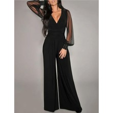 byasafkids Kadın Uzun Kollu Kruvaze Yakalı Kolları Tüllü Viskon Tulum