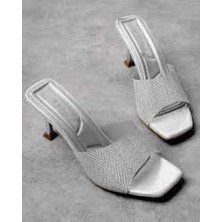 Bigelal Luart Platin Simli Topuklu Terlik